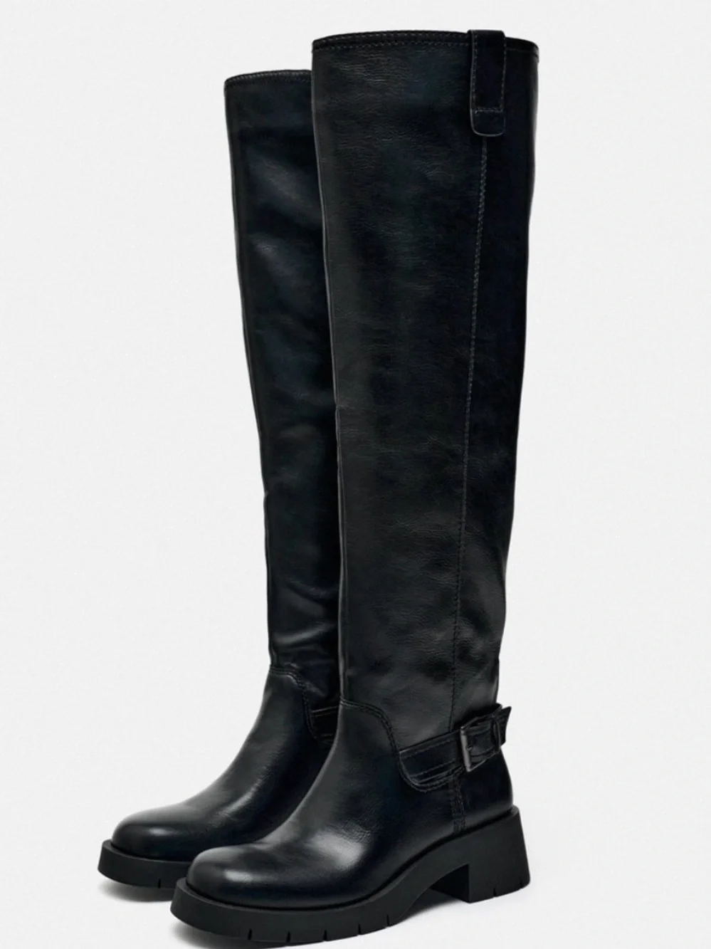 Zara Black Over-the-Knee Leather Riding Boots